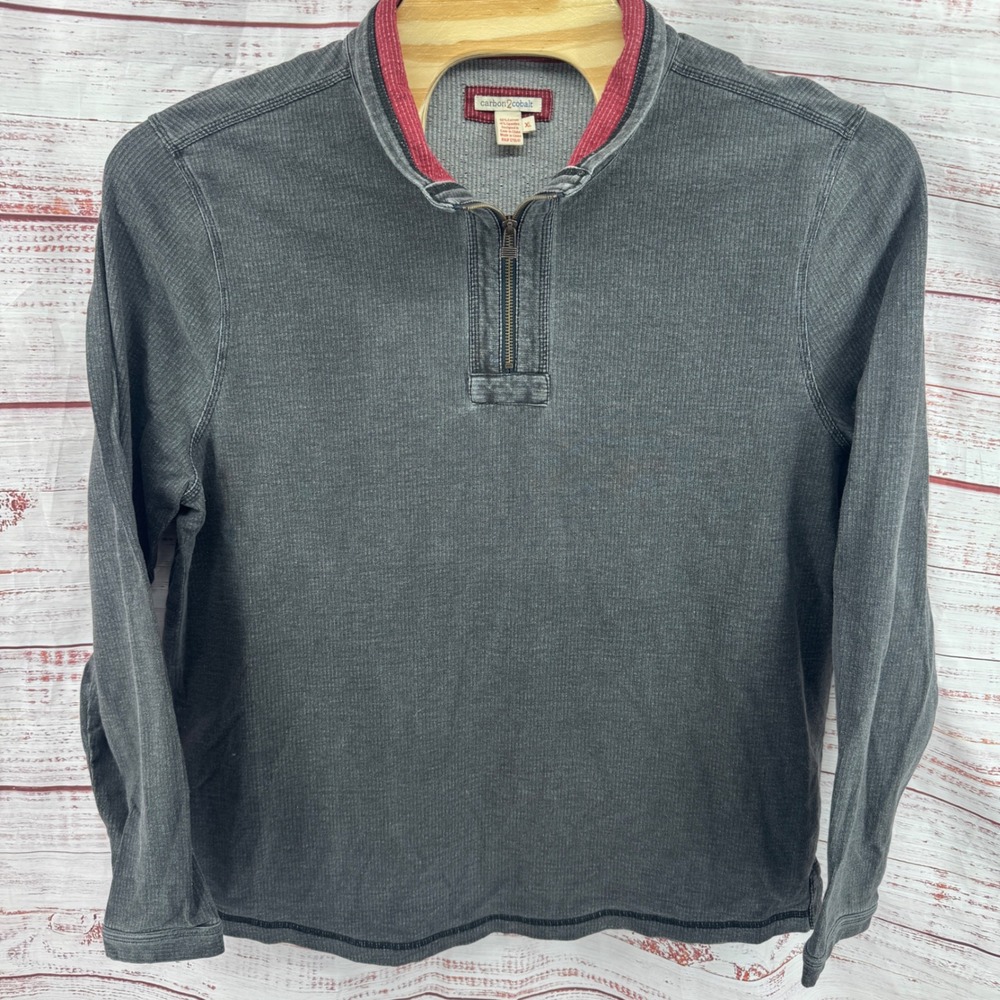 Carbon 2 Cobalt‎ Pullover 1/4 Zip Sweater Mens XL Charcoal Grey Ribbed Heavy